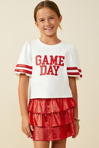Girl's Red & White Game Day Bubble Sleeve Top Girl's Red & White Game Day Bubble Sleeve Top