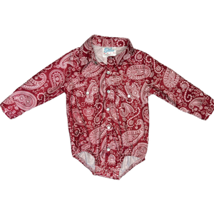 Paisley Maroon Pearl Snap Onesie