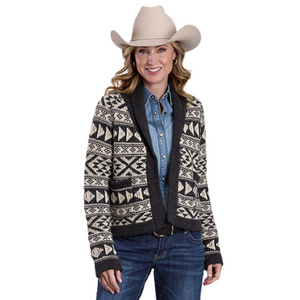 Stetson Women's Grey Cropped Aztec Cardigan Sweater Stetson Women's Grey Cropped Aztec Cardigan Sweater
