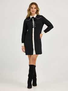 Wrangler Women's Black Contrast Cuff Western Mini Dress