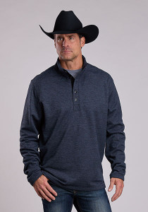 Stetson Men's Navy Grey Honeycomb Knit 1/4 Button Front Sweater Stetson Men's Navy Grey Honeycomb Knit 1/4 Button Front Sweater