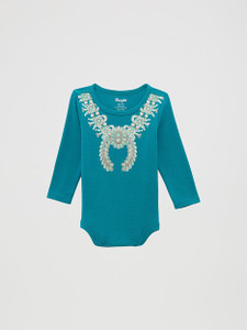 Wrangler Baby Girl's Turquoise Long Sleeve Graphic Knit Bodysuit