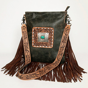 Concho Tooled Patch Leather Crossbody Bag