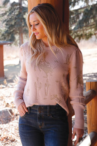 Cruel Girl Women's Pink Western Print Sweater