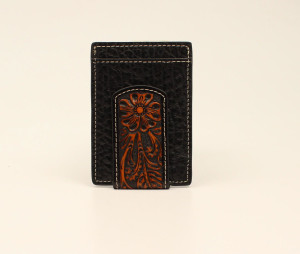 Nocona Black Floral Overlay Card Case Money Clip Nocona Black Floral Overlay Card Case Money Clip