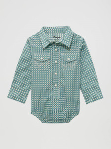 Wrangler Baby Boy's Turquoise Diamond Long Sleeve Western Snap Bodysuit