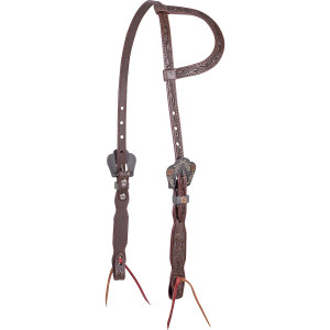 Cashel Chocolate Slip Ear Headstall with Guns and Roses Buckles