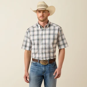 Ariat Men's Key Largo Blue Plaid Pro Santana Short Sleeve Shirt