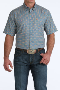 Cinch Men's Blue Print ArenaFlex Short Sleeve Button-Down Shirt