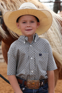 Cinch Boy's Light Blue Multi Geometric Print Short Sleeve Button-Down Shirt