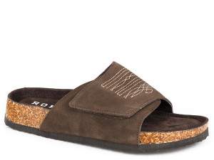 Roper Women's Brown Cow Suede Velcro Slide Sandal