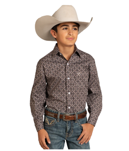 Panhandle Slim Boys' Checkered Medallion Long Sleeve Button-Down Shirt