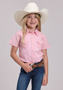 Roper Girl's Pink Cotton Twill Short Sleeve Western Shirt