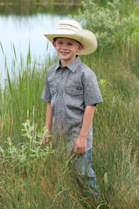 Cinch Boy's Navy Print Short Sleeve Snap Shirt