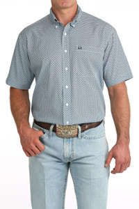 Cinch Men's Light Blue Geometric Print Short Sleeve ArenaFlex Shirt