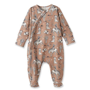 Wild Wrangler Brown Western Baby Bamboo Zipper Romper