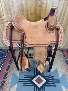 15.5" Patrick Smith Antique Basket Weave Team Roper Saddle