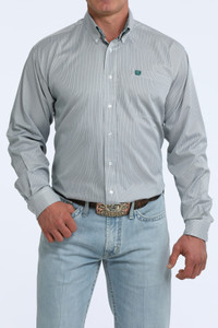 Cinch Men's Teal Striped Long Sleeve Button-Down Shirt