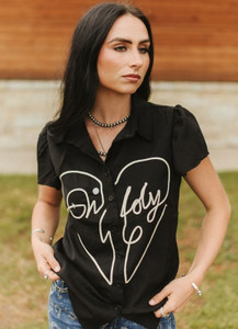 Women's Black Giddy Up Puff Short Sleeve Top
