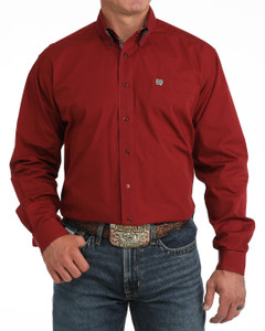 Cinch Men's Solid Maroon Long Sleeve Button-Down Shirt