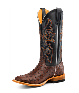 Horse Power Men's Brown Ostrich Print Square Toe Boots