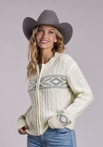 Stetson Women's Cream Wool Cable Cardigan Sweater