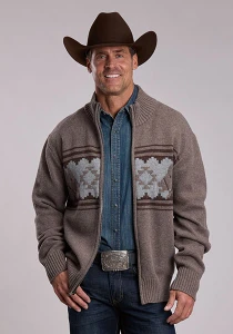 Stetson Men's Brown Serape Wool Full Zip Cardigan