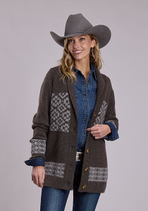 Stetson Women's Brown Vintage Shawl Collar Cardigan Sweater