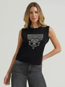 Wrangler Women's Black Western Stitch Sweater Vest
