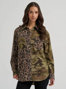 Wrangler Women's Mixed Print Boyfriend Shirt Jacket