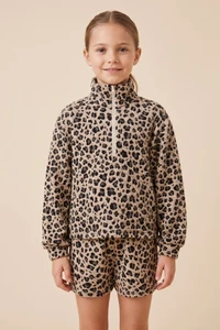 Girl's Textured Leopard Print Mock Neck Pullover