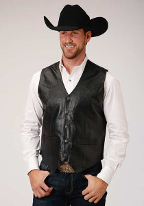 Roper Men's Black Lamb Touch Nappa Leather Vest Roper Men's Black Lamb Touch Nappa Leather Vest