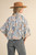 Women's Teal Blue Paisley Print Button Down Bubble Sleeve Top
