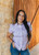 Women's Lavender Contrast Arrow Pearl Snap Puff Sleeve Top