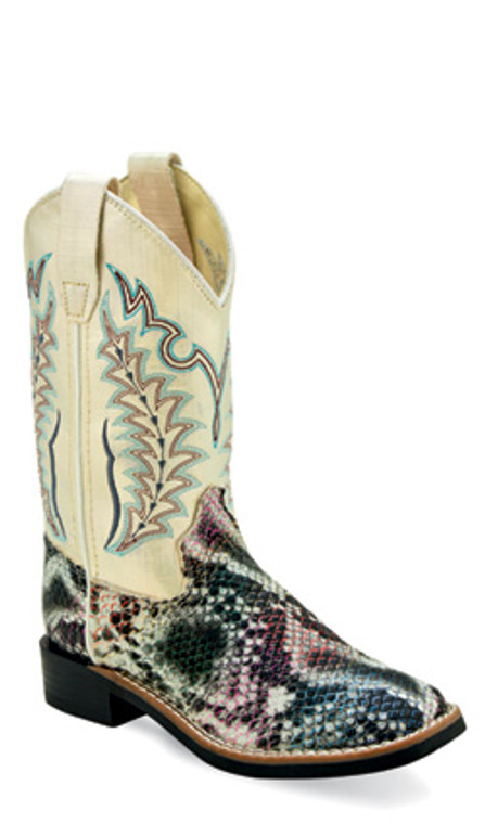 Old West Youth Snake Print Square Toe Boot