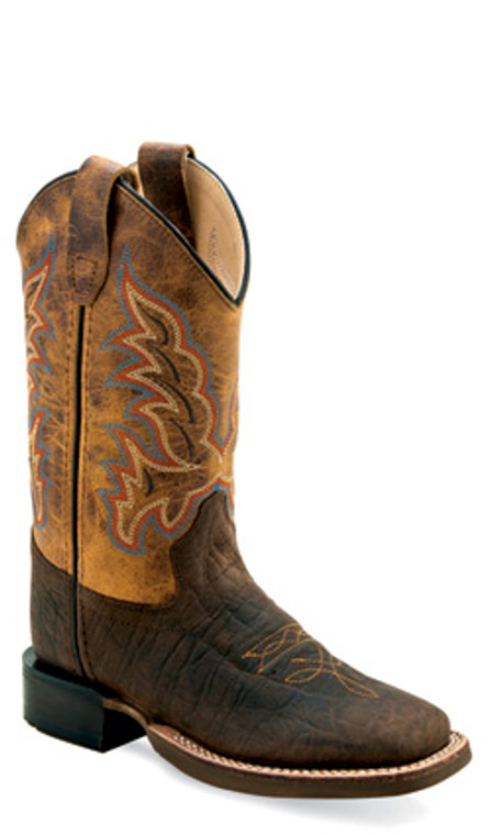 Old West Youth Dark Brown Bull Hide Square Toe Boot