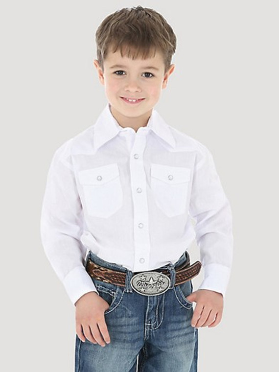 Wrangler Boy's White Long Sleeve Dress Western Snap Shirt