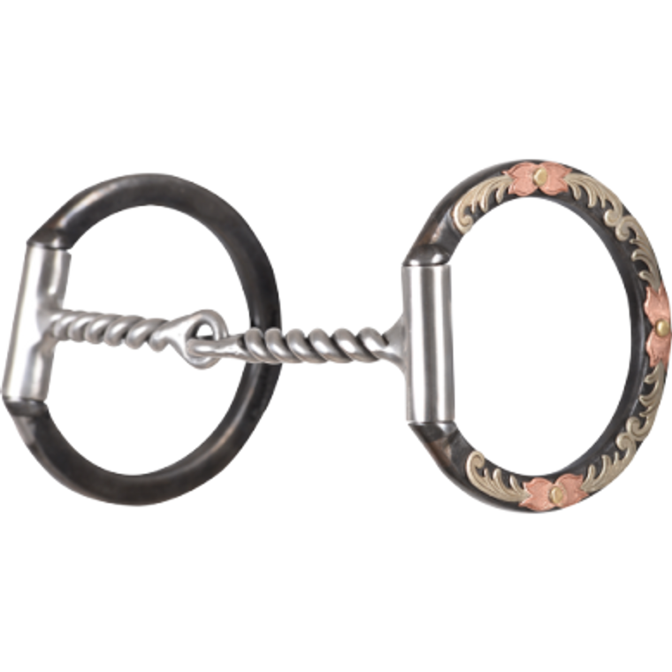 Classic Equine Floral Scroll Tool Box D-Ring Bit with Twisted Wire