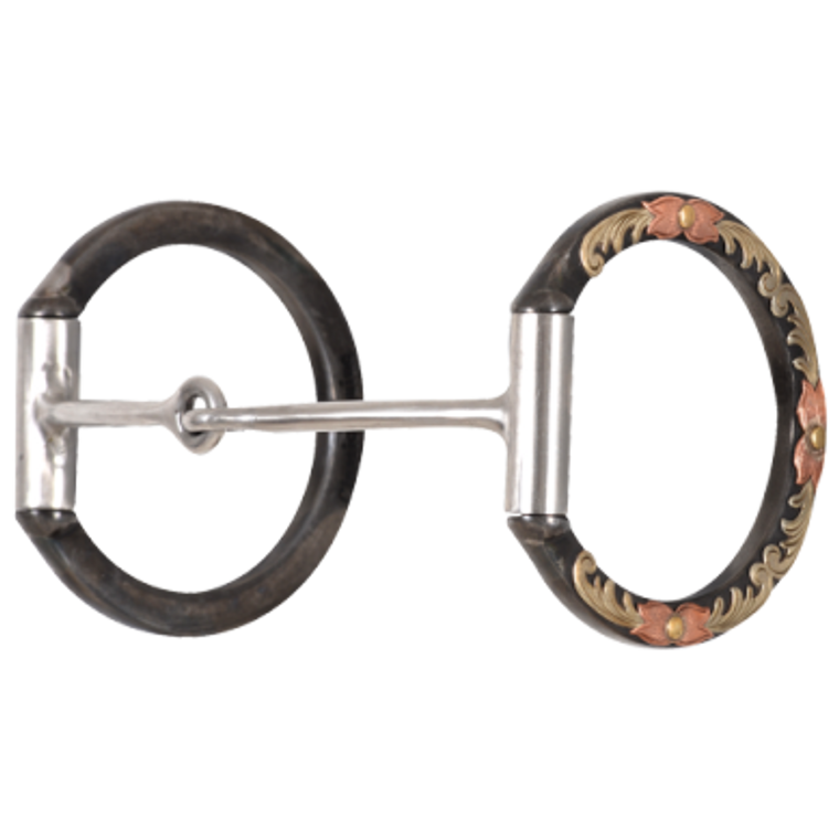 Classic Equine Floral Scroll Tool Box D-Ring Bit with Thin Smooth Bar
