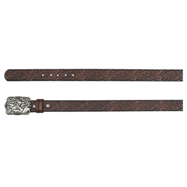 Catchfly Ladies Brown Belt with Leafy Tooled Pattern