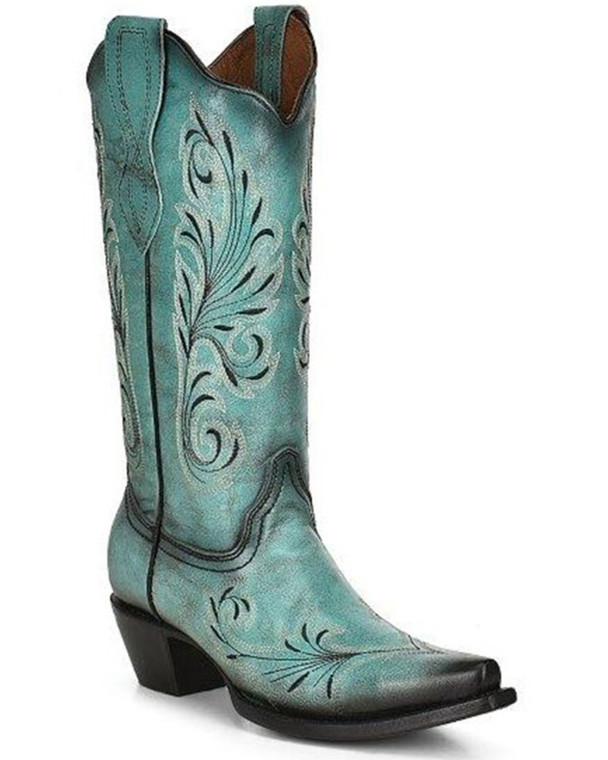 Circle G by Corral Turquoise Embroidery Snip Toe Boots