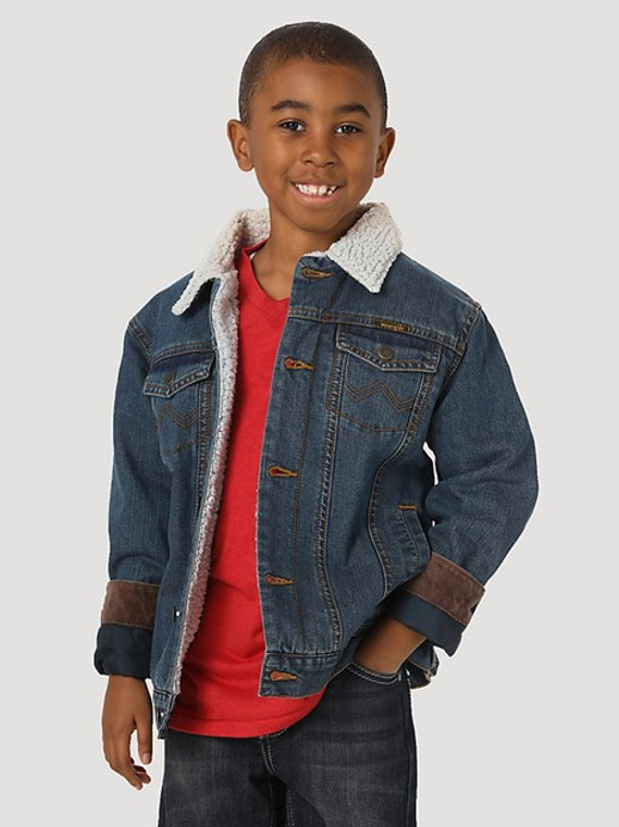 Wrangler® Boy's Western Styled Sherpa Lined Rustic Blue Denim Jacket