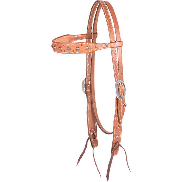 Martin Saddlery Natural Browband Headstall with Rope Edge Antique Copper Dots