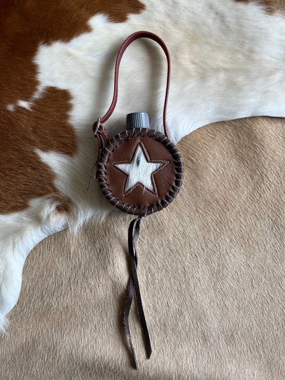 Leather Covered Mini Canteen with White Star Cowhide Inlay