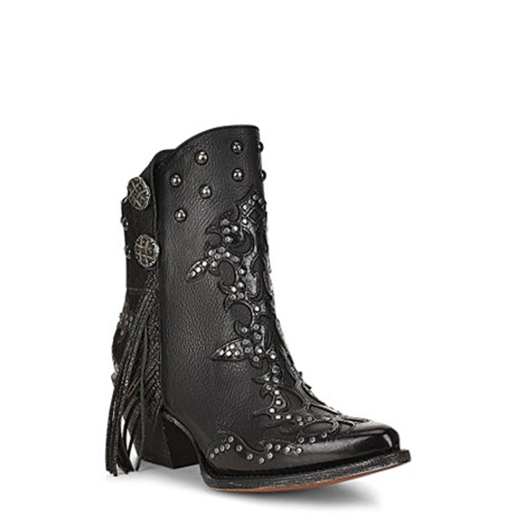 Corral Women's Black Fringe and Studs Overlay Ankle Boot