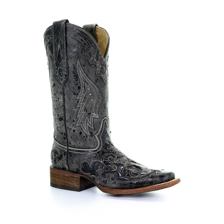 Corral Women's Black Python Inlay Square Toe Boots