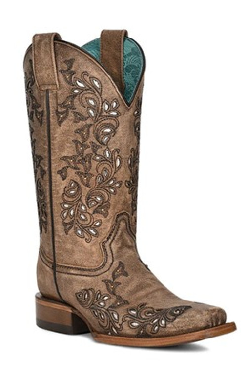 Corral Women's Brown Inlay Embroidery Square Toe Boots