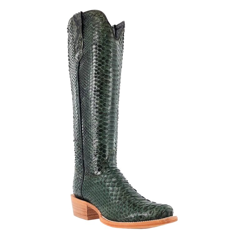 R. Watson Women's Dark Green 17" Top Python Boots