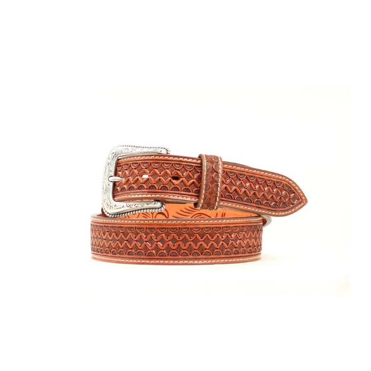 Nocona Men's Tan Basket Hand Tooled Western Belt