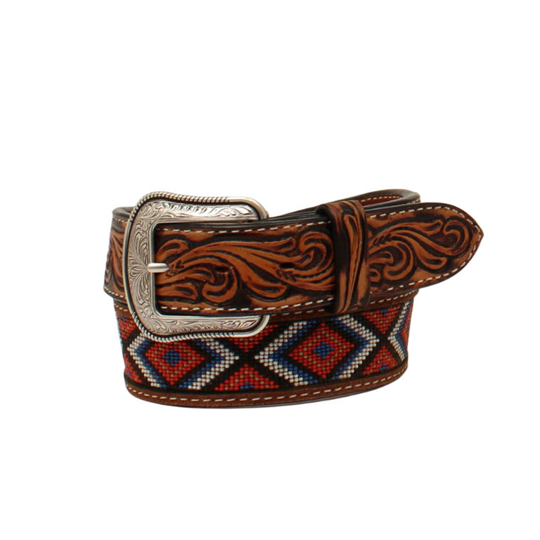 3D Men's Diamond Patterned Beaded Inlay Belt